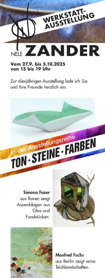 Flyer, der Neles Werkstattaustellung vom 27. September bis 05. Oktober 2025 bewirbt.